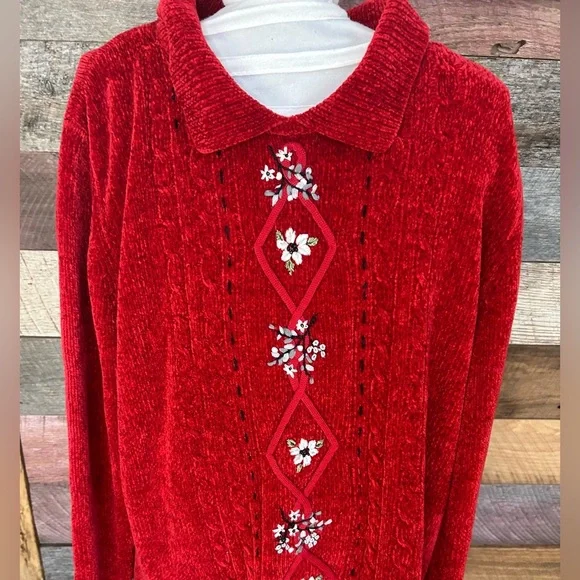 Alfred Dunner Red Floral Women's Cardigan - Picture 2 of 6